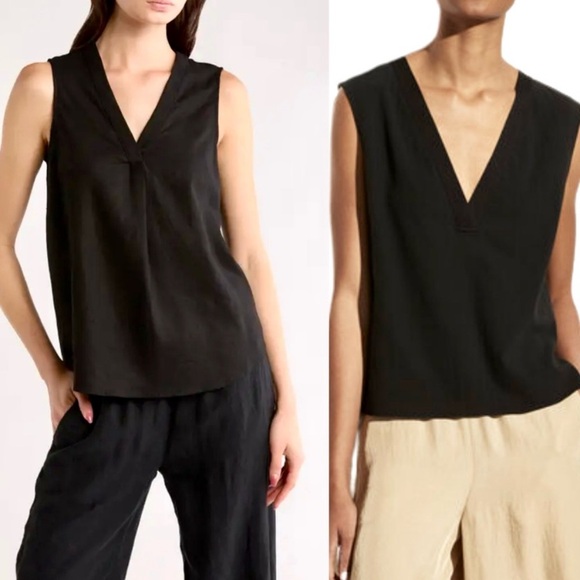 Vince Tops - Vince Black Double V Neck Sleeveless Cotton Top MED